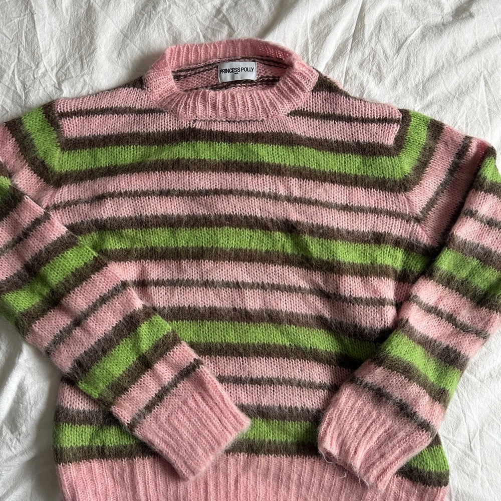 Princess Polly Pink & Green Striped Crewneck Sweater